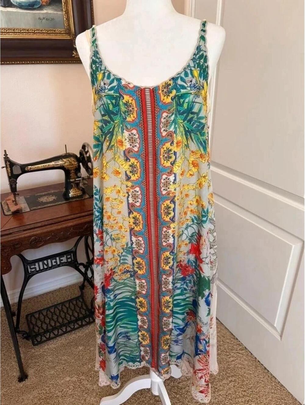 Gorgeous Johnny Was Floral Silk Tank Dress